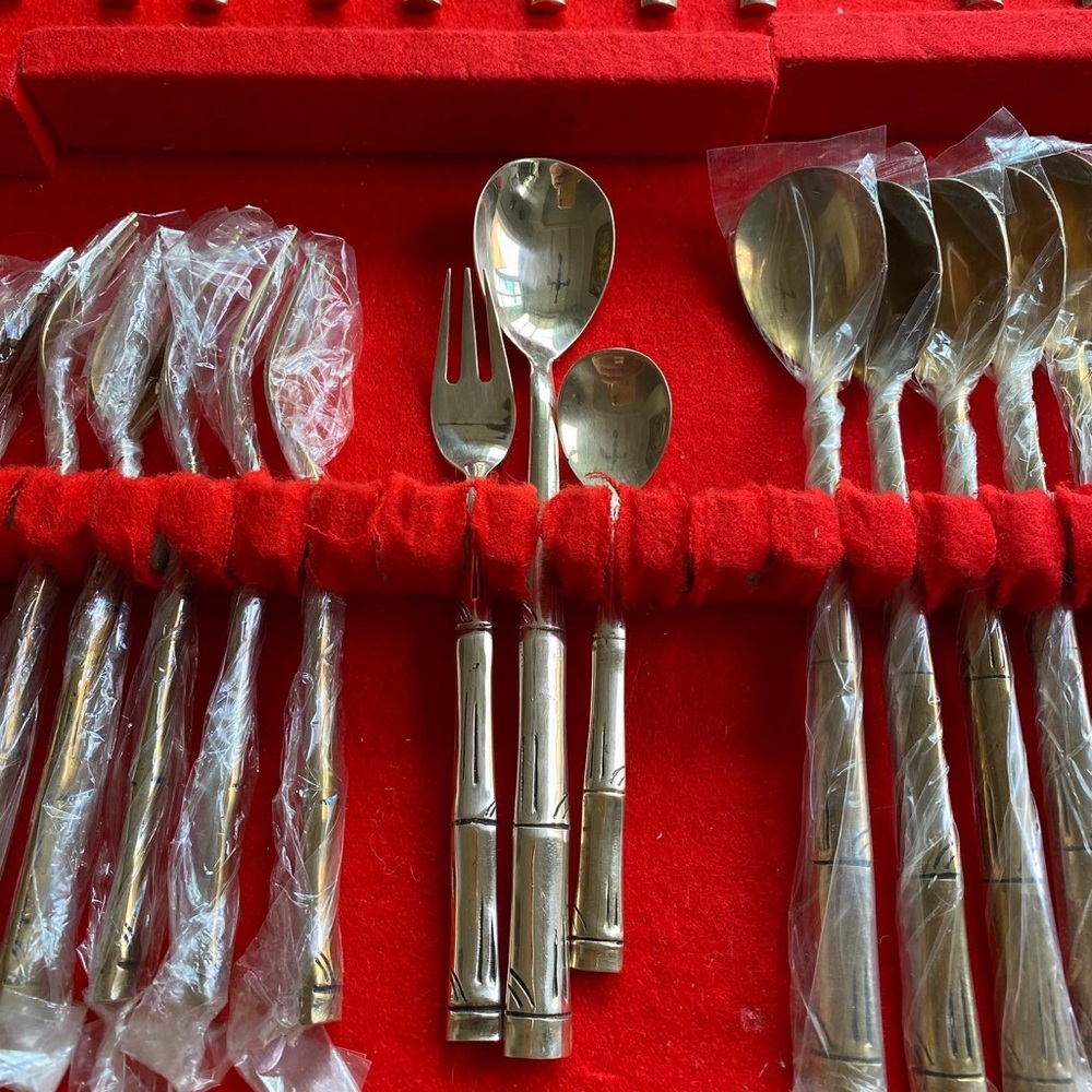 Vintage brass flatware bamboo pattern - Picture 3 of 4